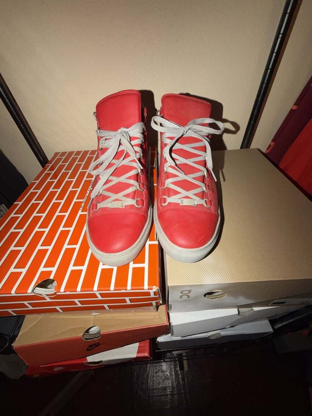 Balenciaga Arena High Top Red Leather Sneakers